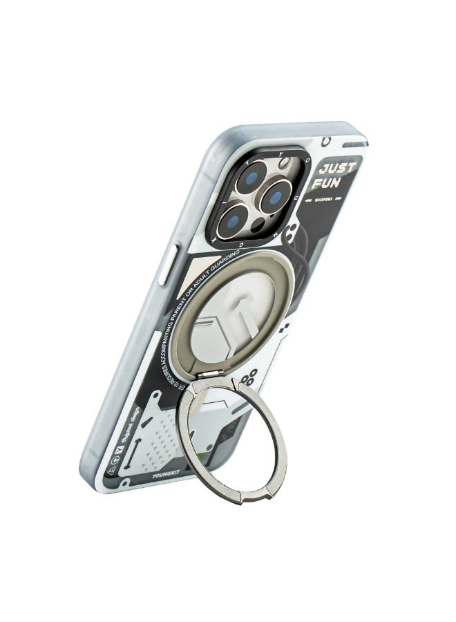 يونج كيت جراب Cyberpunk مزود بحامل مغناطيسي دوار 360 درجة لهاتف iPhone 16 Pro - حماية كاملة، امتصاص للصدمات، طباعة عالية الدقة مزدوجة الطبقات، مسند متعدد الزوايا - Image 4